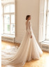 Long Sheer Sleeves Beaded Shining Lace Sparkling Wedding Dress